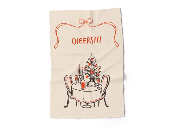 Kitchen Towel, Cheers, Tea Towel, Scandinavian Style, Red & Beige Home Decor