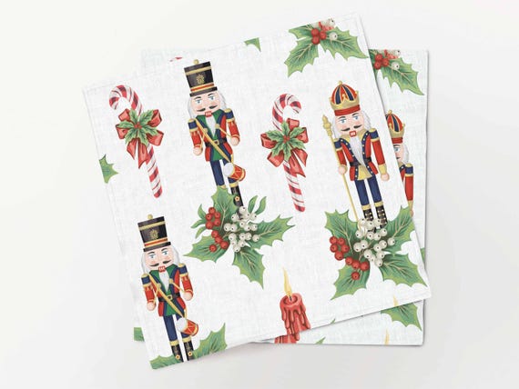 Napkins set "Nutcracker Holiday", LARGER PATTERN, linen napkins, Holiday decor, Christmas napkins, Christmas decor, 100% linen, Yule napkins