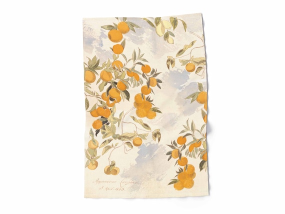 Kitchen towel, Edward Lear, Fruit trees, 1863, fabric towel, 100% linen