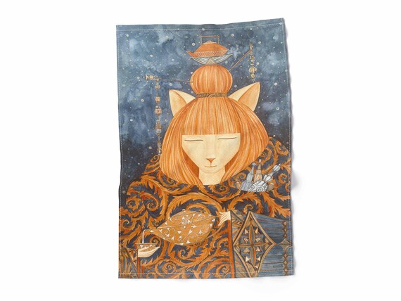 Linen Kitchen Towel: Essence of Tea Art, Handmade in Lithuania