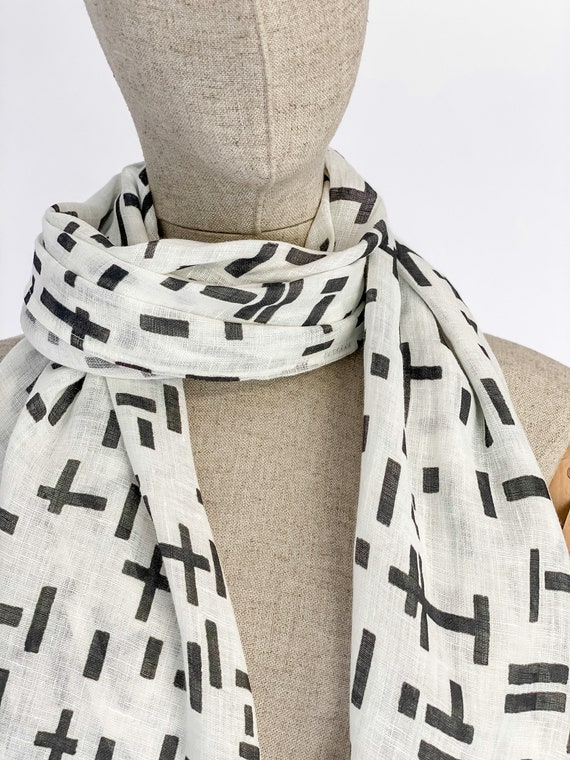 Women scarf, Piet Mondrian, Composition 1917, Washed Linen Scarf, Linen Scarf Women, 100% linen, Hand made in Lithuania