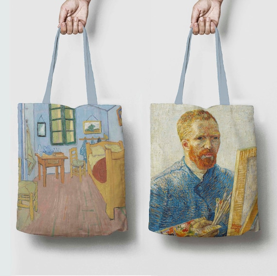 Tote bag, Van Gogh, linen tote, Bedroom in Arles, Auto portrait, linen bag, 100% linen, hand made in Lithuania