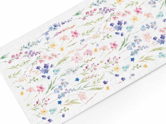 Table runner, Watercolor Meadow, 100% linen