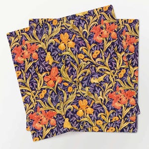 Juego de servilletas, William Morris, flores de iris en amarillo y naranja, punto de cruz, 100 % lino