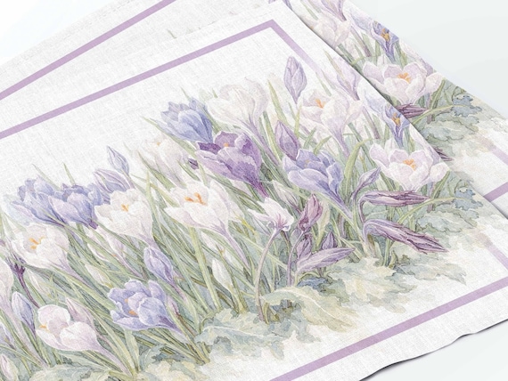 Linen Placemats Set, Crocuses In Bloom, Handmade Table Decor