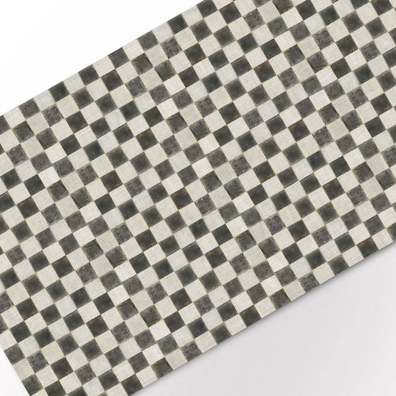Table runner, Chess pattern, 100% linen, vintage table top, black white linens