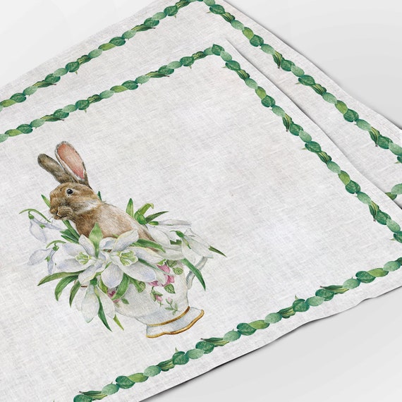 Placemats set, Easter Bunny, Easter placemats, Easter decoration, 100% linen, fabric placemats