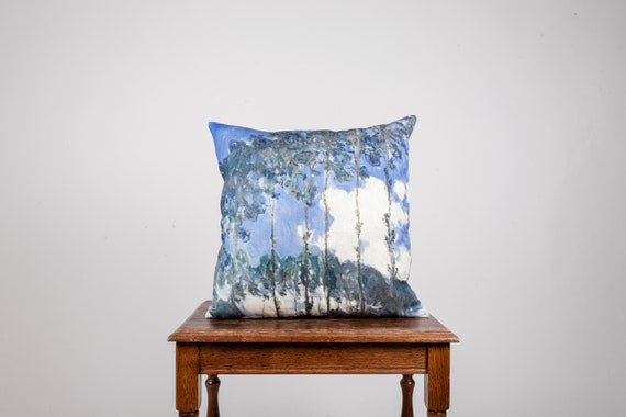 Claude Monet, Poplars on the river, Decorative pillow, Cushion cover, 100% linen, home pillow, Linen pillow case, Art pillow
