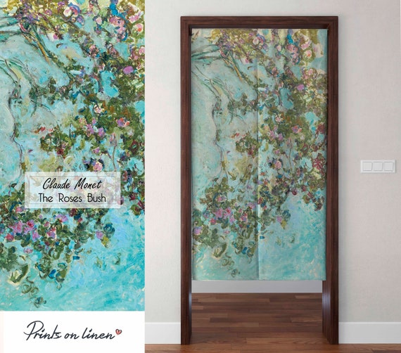 Noren Curtains, Claude Monet, Roses Bush, Linen Japanese curtains, door linen panel, decorate doorway curtain, 100% linen, Noren Linen