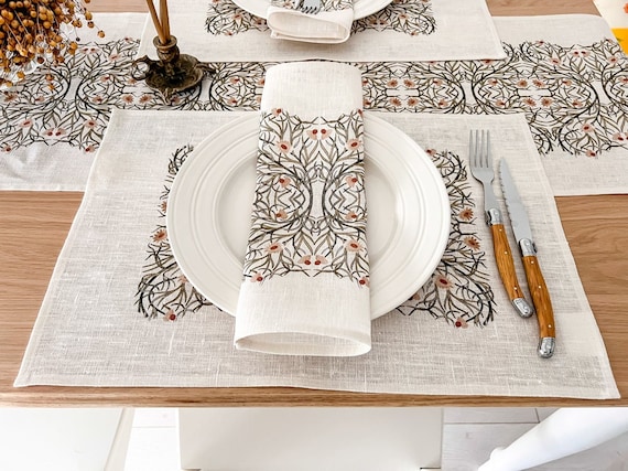 Napkins set, William De Morgan, linen napkins, 100% linen, vintage table decor, custom size, napkins wholesale
