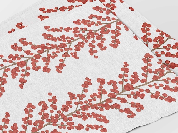 Placemats set, Red Berry, Holiday linens, Winter berries, Christmas decor, 100% linen, Christmas placemats