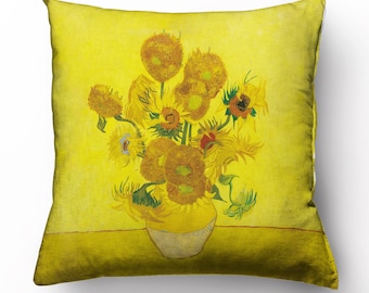 Fodera per cuscino in lino con girasoli di Van Gogh, decorazione per la casa in stile vintage