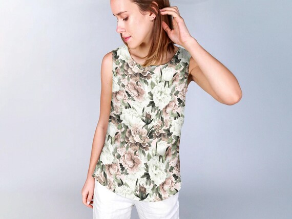 Linen top, Botanic Elegance, women blouse, linen shirt, 100% linen, tank top