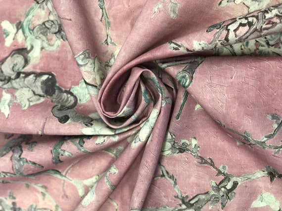 Cherry blossom pink, Linen fabric, Van Gogh, Almond blossom, fabric by meters, fabric by yards, linen fabric, 100% linen, organic fabric