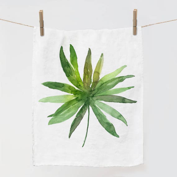 Tea towel, hostess gift, towel, linen towel, green leave, whole sale, kitchen towel, housewarming gift, personalized towel, wedding gift