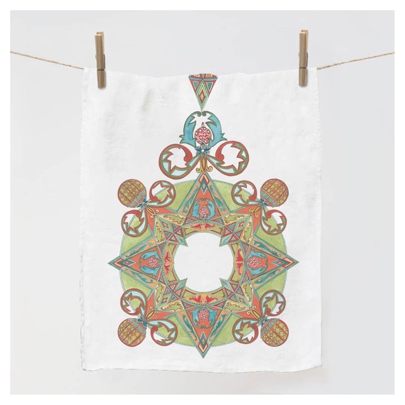 Towel, Christmas View, Through Kaleidoscope, 100% linen, linen towel, dish towel, Christmas towel