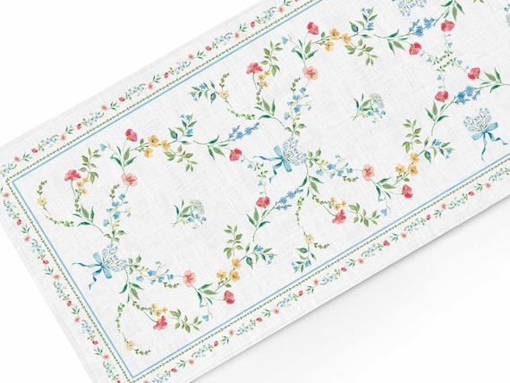 Parisian Romance Floral Table runner – PARIS – Vintage French Garden Table Decor – Elegant Spring & Summer Dining Table Setting