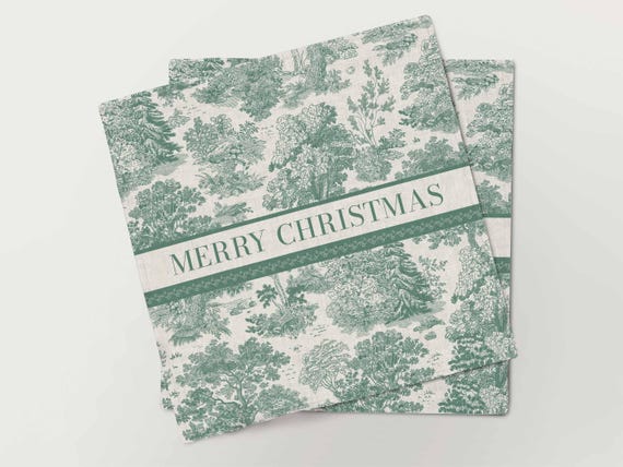 Napkins set, Toile Pine, Merry Christmas, Holiday dinner, Linen napkins, Holiday decor, custom gift, Christmas napkins, napkins pattern