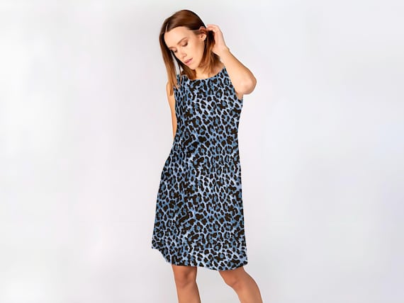 Linen dress, Snow Leopard, summer dress, sleeveless linen dress