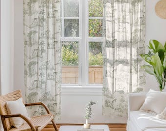Linen Toile de Jouy Curtains, Horse Print, Custom Made