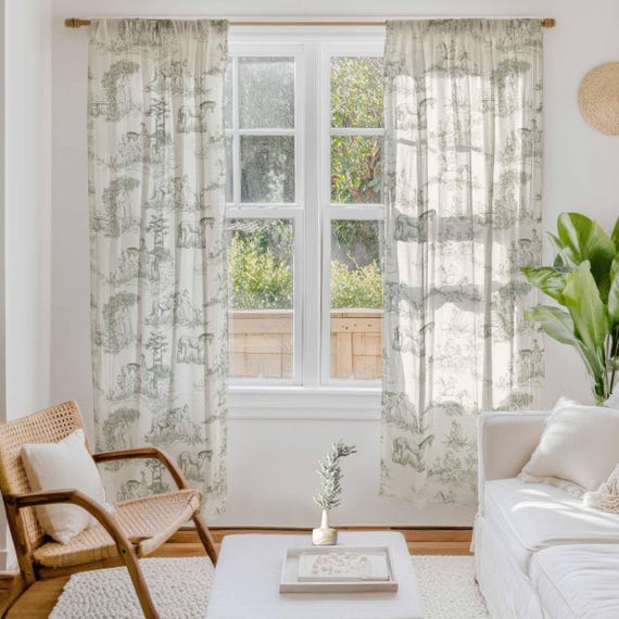 Linen curtains, Toile de Jouy, Horses, Vintage curtains, Curtains for living room, 100% linen, Custom curtains, window curtains