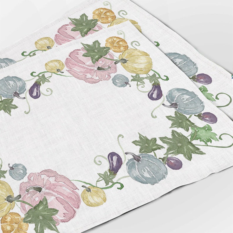 Placemats Set Pumpkins Linen Rectangle Placemat Hand Made Etsy