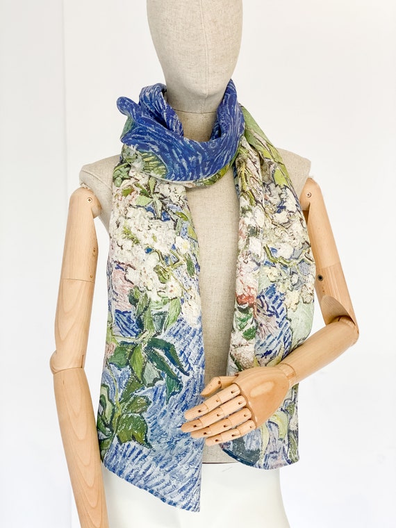 Scarf, Van Gogh, Linen scarf, blanket scarf, linen shawl, vintage scarf, gift for her, boho scarf, gift for mom, bridesmaid gift, natural