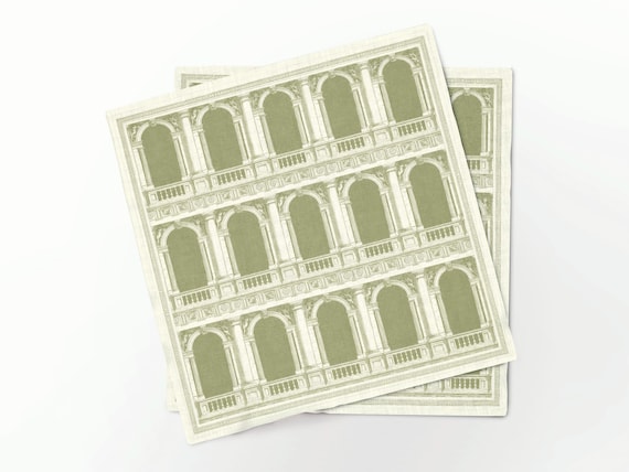 NEW COLLECTION Linen Napkins “The Arcade”, Architectural Toile Print, Vintage European Design, 100% Linen