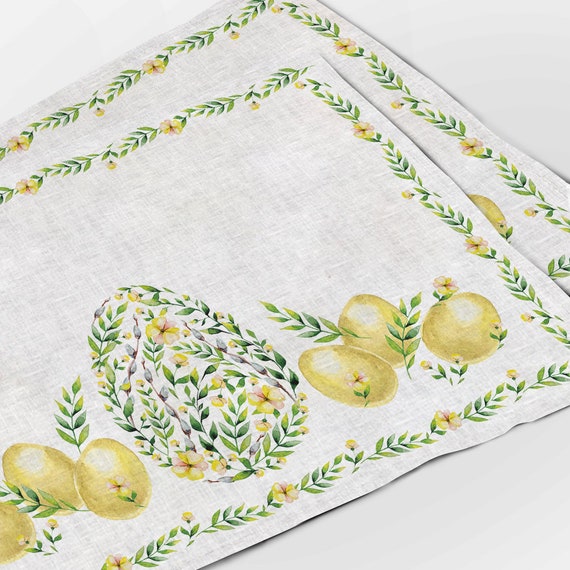 Placemats set, The Awakening of Spring, Easter placemats, Easter decor, Easter eggs print, linen placemats