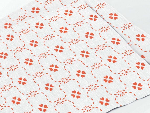 Placemats set, Vintage Hearts, linen placemats, wedding gift, linen placemats, 100% linen fabric
