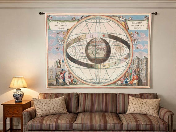 Linen Wall Tapestry, Andreas Cellarius Harmonia Macrocosmica, 100% linen, Linen Wall.