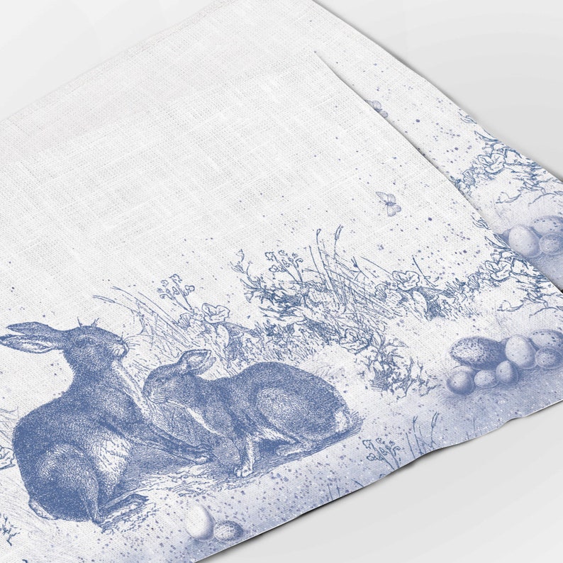 Easter placemats, Toile de Jouy Rabbit, linen placemats, Easter table decor, Easter rabbit, Toile de Jouy, 100% linen, Europe image 7