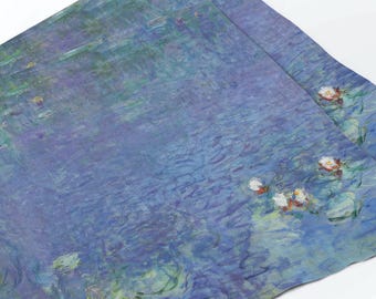 Linen Placemat Set, Claude Monet Water Lilies Print, Morning, European Decor