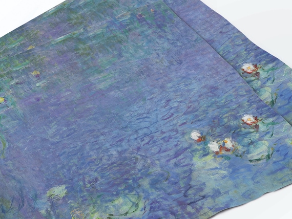 Linen Placemat Set, Claude Monet Water Lilies Print, Morning, European Decor