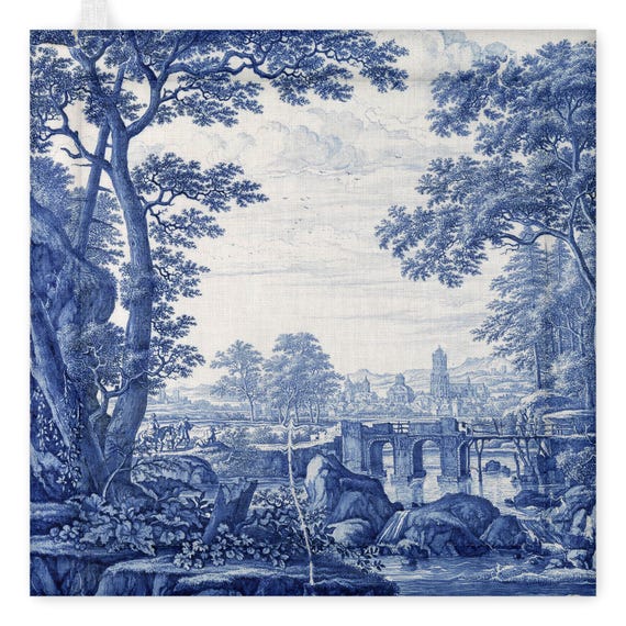Pot Holder, Frederik van Frytom, 'Plaque with an Italiante Landscape, linen pot holder