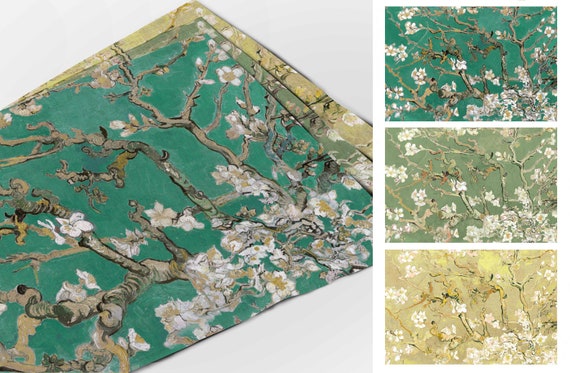 Placemats set of 6, Almond Blossom, 3 different colors, Vincent van Gogh, linen placemats, Europe, wholesale placemats , 100% linen fabric