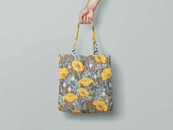 Tote bag, William Morris, Yellow Poppies, linen bag, art print, 100% linen bag