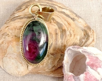 Ruby on Zoisite Pendant - Ruby on Zoisite Jewelry &quot;Peony&quot;