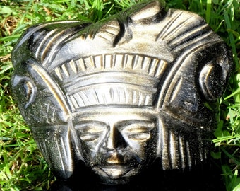 Obsidienne dorée du Mexique - Sculpture - Obsidienne dorée de l'état d'Hidalgo - "Reina Azteka"