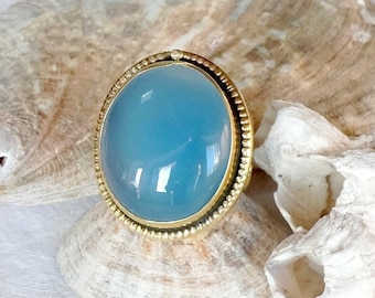 Bague en calcédoine d'eau -Bijou en calcédoine bleue - "Agua Azul"