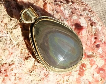 Mexican Celestial Eye Obsidian Pendant - Double-Sided Obsidian Pendant - &quot;Fumerole&quot;