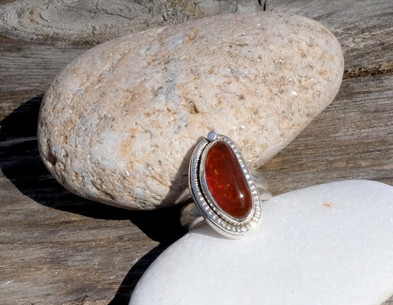 Fine stone ring Ice and Fire Mexican fire and silver opal ring