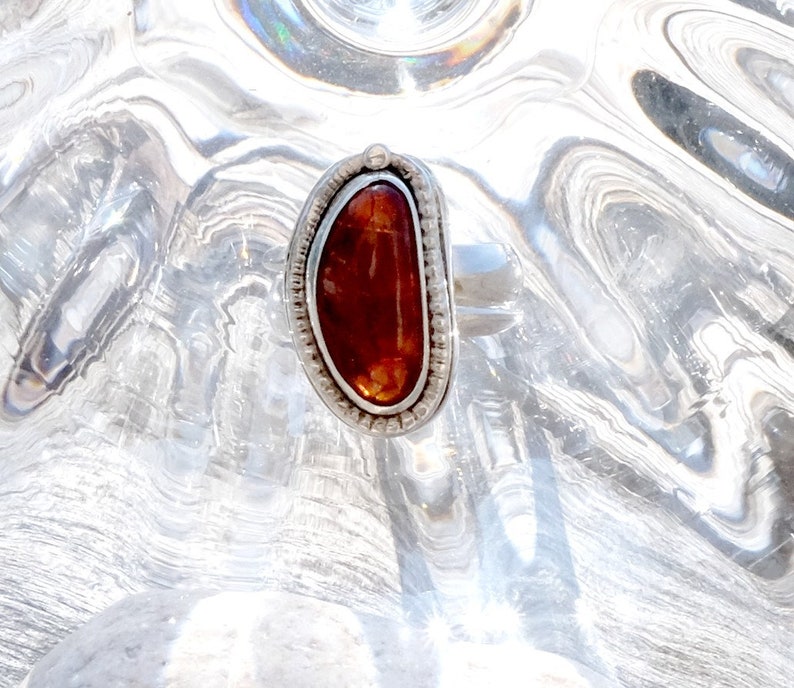 Fine stone ring Ice and Fire Mexican fire and silver opal ring