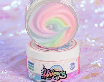 Unicorn Rainbow Body Butter - Organic Body Lotion - Kids & Tween Bday Gift - Unicorn Party Favor - Cruelty Free - Vegan - Cotton Candy Scent