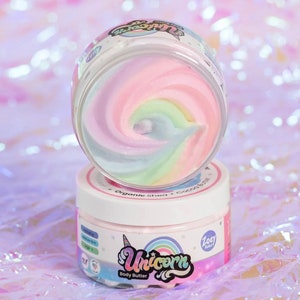 Unicorn Rainbow Body Butter - Organic Body Lotion - Kids & Tween Bday Gift - Unicorn Party Favor - Cruelty Free - Vegan - Cotton Candy Scent