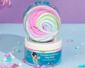 MERMAID BODY BUTTER - Nourishing Body Cream - 4 oz- Contains Shea Butter and Vitamin E - Cruelty Free - Vegan - Vanilla Raspberry Scent