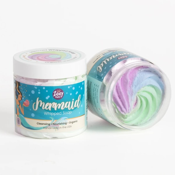 Mermaid Whipped Soap  - Kids, Teen or Tween Shower or Bath Gift - Hydrates & Cleans Sensitive Skin - Cruelty Free -  Vanilla Raspberry Scent