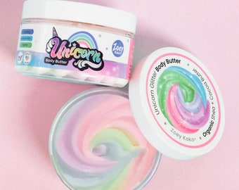 Unicorn Body Butter - Organic Body Lotion - Kids & Tween Bday Gift - Unicorn Party Favor - Cruelty Free - Vegan - Cotton Candy Scent