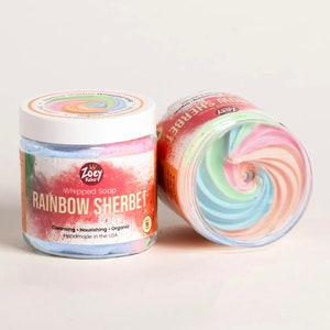 Rainbow Sherbet Whipped Soap - Kids, Teen or Tween Shower or Bath Gift  - Sensitive Skin Friendly - Cruelty Free -  Orange Cherry Scent