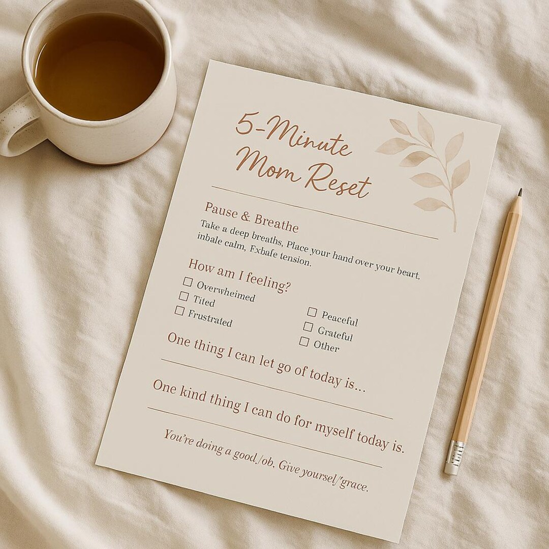 5-minute Mom Reset Printable | Self-care Worksheet for Moms | Mental ...